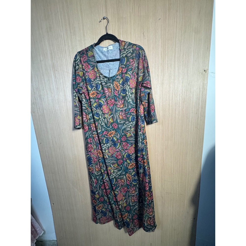 Natural Life Womens Large Floral Maxi Dress 3/4 Sleeve Pockets Boho Multicolor